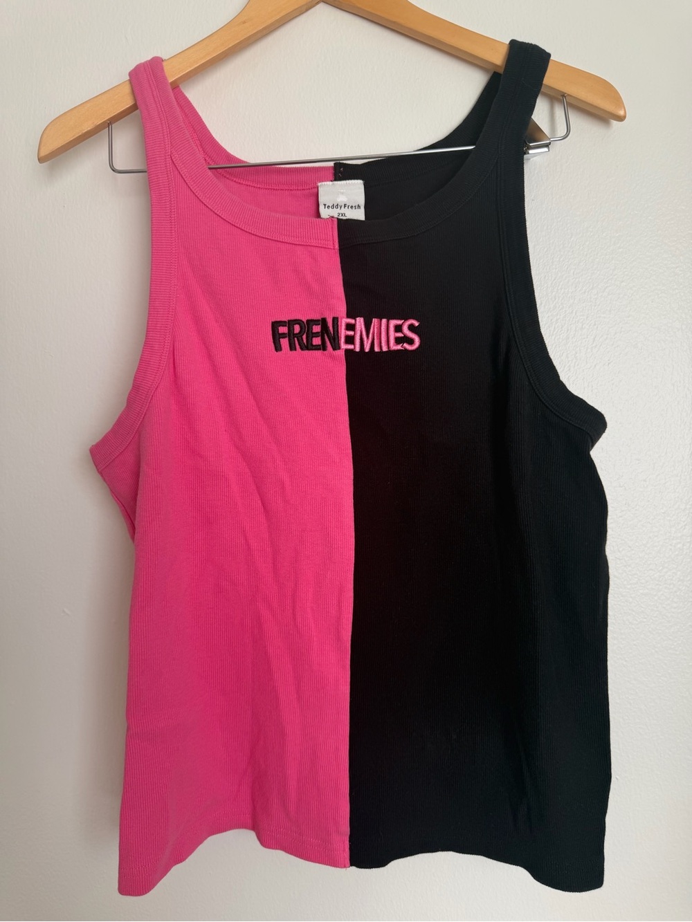 TeddyFresh Frenemies Tank Top Black Pink Women 2XL Cotton Colorblock
